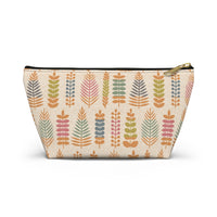 Stamped Leaves Accessory Pouch w T-bottom in Orange